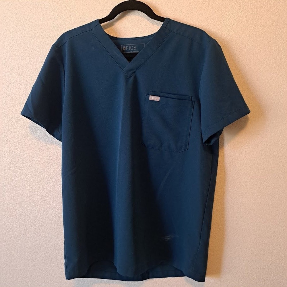 FIGS Casma Scrub Top Womens Medium‎ Blue Teal V-Neck One Pocket Technical Top